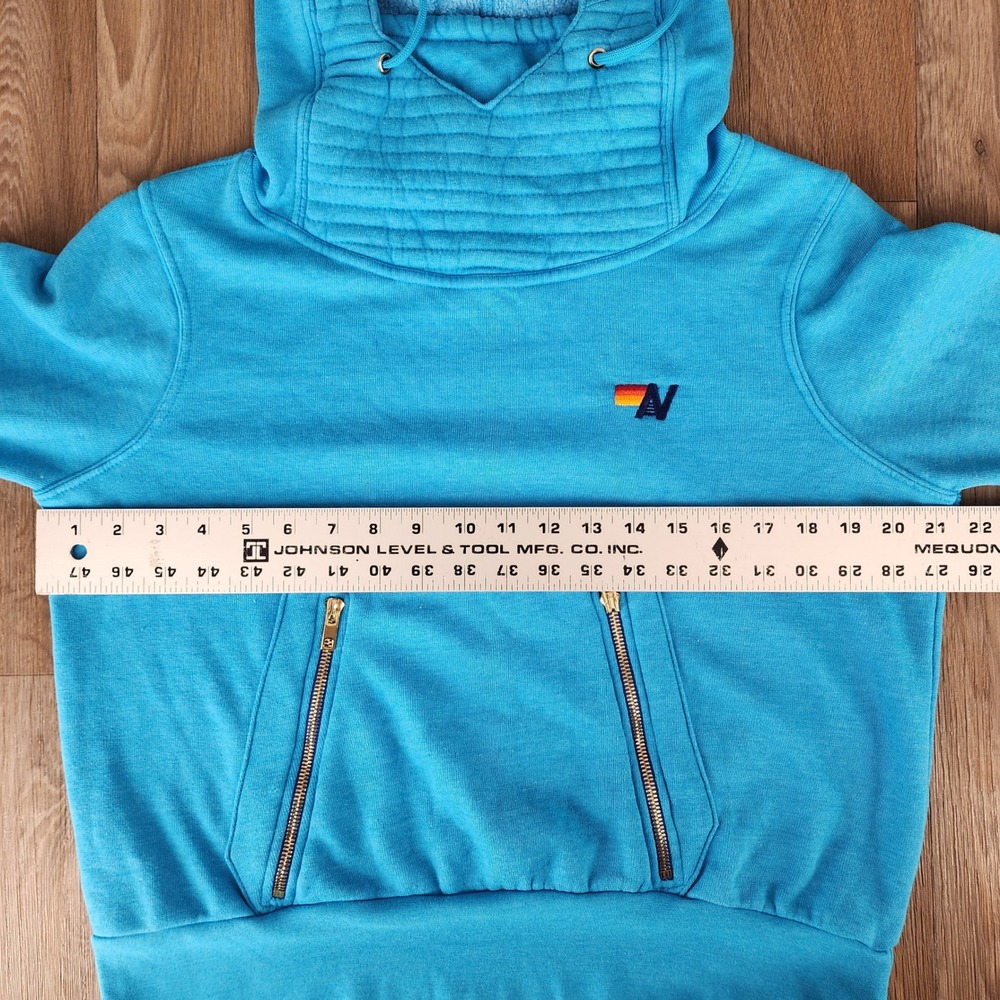 Aviator Nation Womens XS Turquoise Blue Quilted Funnel Neck Zip Pocket Hoodie - Picture 5 of 11